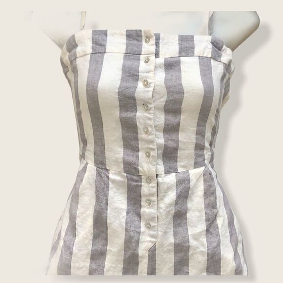 OLIVACEOUS STRIPED OPEN BACK LINEN JUMPSUIT SMALL - Picture 4 of 8